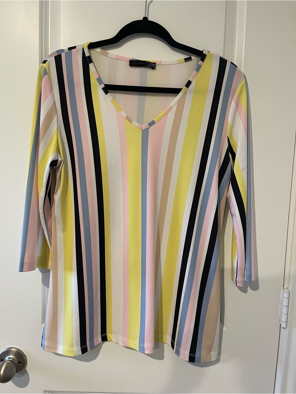 Striped V-Neck Blouse in Pastel Multi - Unbranded